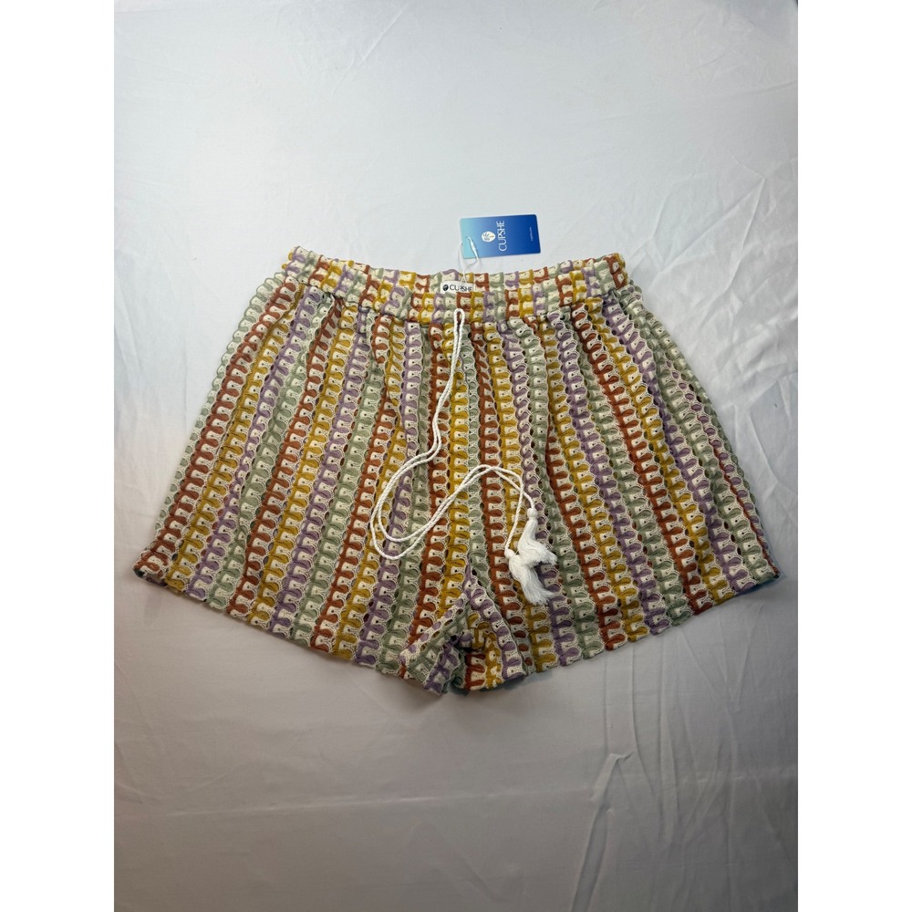 Cupshe L Crochet Knit Swim Cover Up Shorts Women's Multicolor Beach Boho NWT